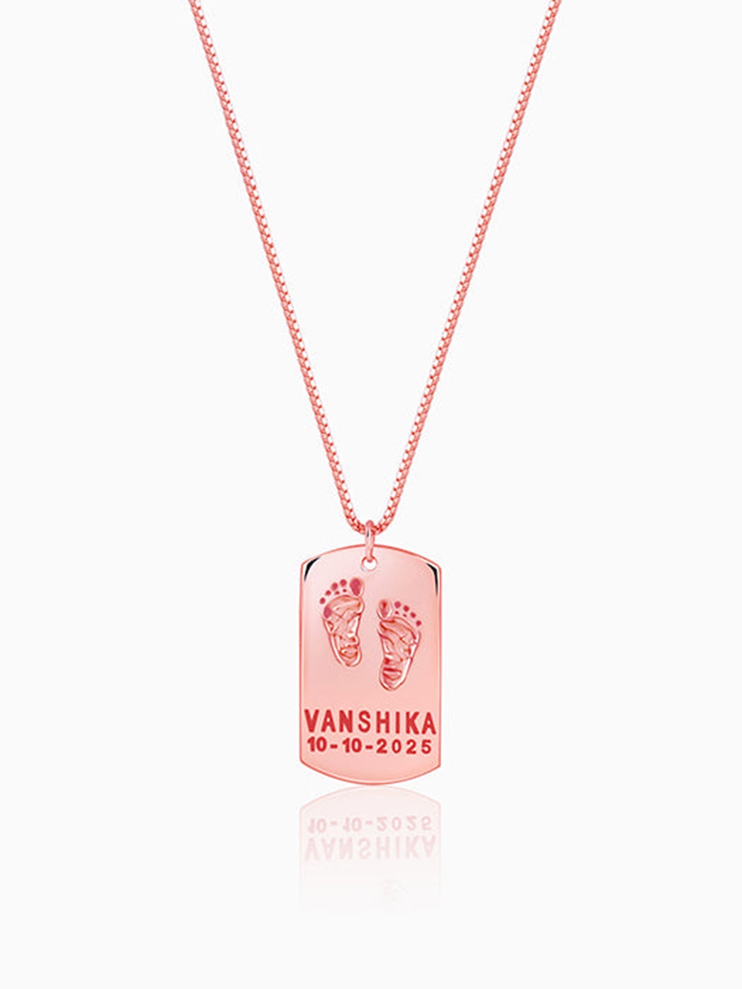 Rose Gold Personalised Baby Foot Print Pendant For Him