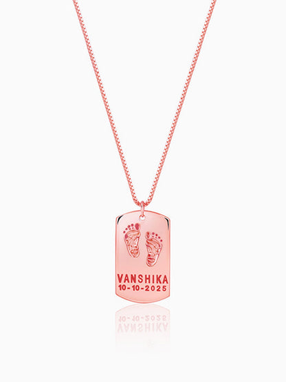 Rose Gold Personalised Baby Foot Print Pendant For Him