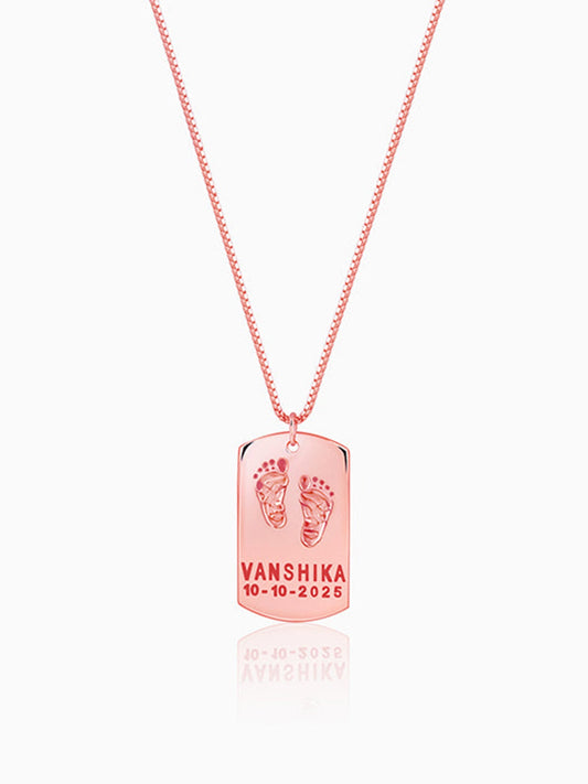 Rose Gold Personalised Baby Foot Print Pendant For Him