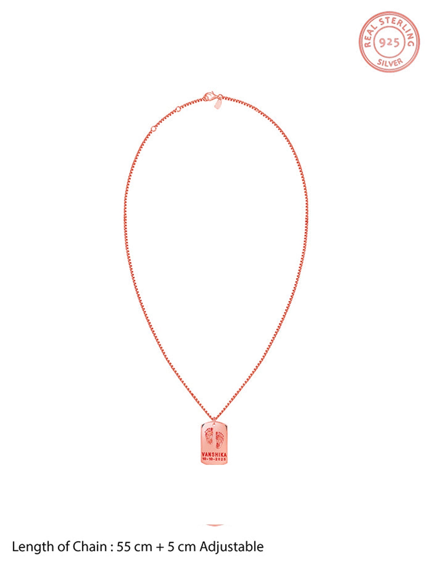 Rose Gold Personalised Baby Foot Print Pendant For Him