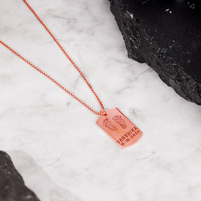 Rose Gold Personalised Baby Foot Print Pendant For Him