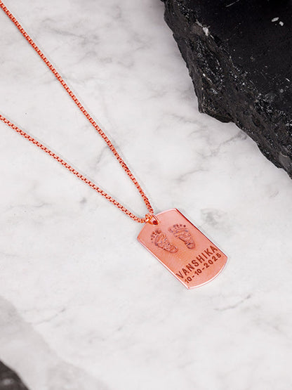 Rose Gold Personalised Baby Foot Print Pendant For Him