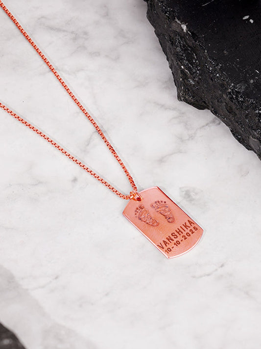 Rose Gold Personalised Baby Foot Print Pendant For Him