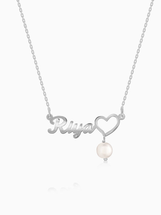 Silver Personalised Pearl Heart Necklace