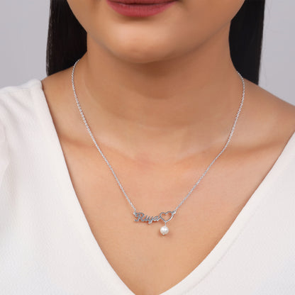 Silver Personalised Pearl Heart Necklace