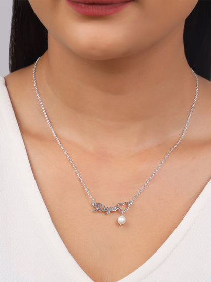 Silver Personalised Pearl Heart Necklace