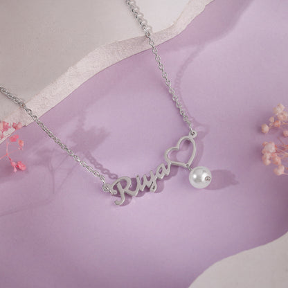 Silver Personalised Pearl Heart Necklace