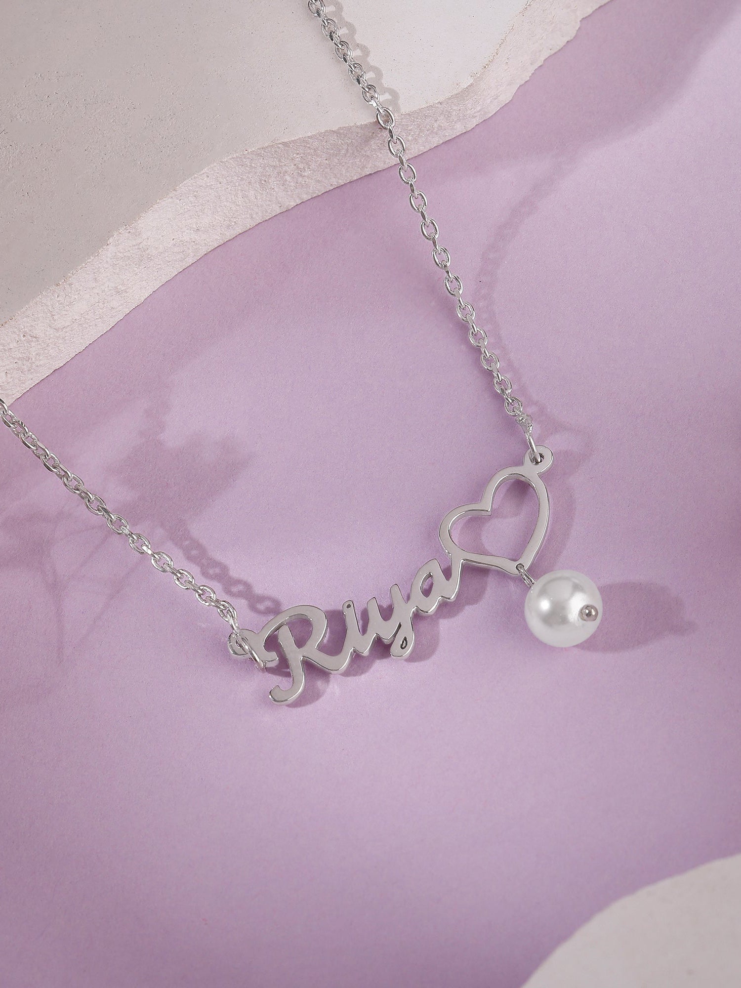 Silver Personalised Pearl Heart Necklace