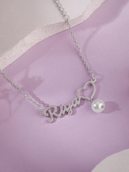 Silver Personalised Pearl Heart Necklace