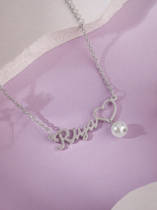 Silver Personalised Pearl Heart Necklace