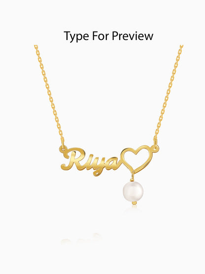 Golden Personalised Pearl Heart Necklace