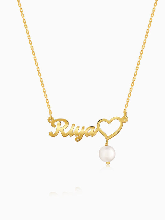 Golden Personalised Pearl Heart Necklace