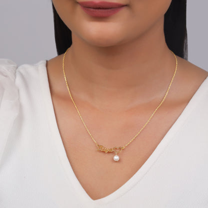 Golden Personalised Pearl Heart Necklace