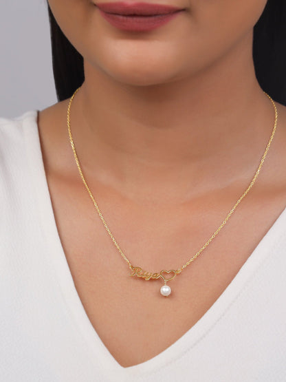 Golden Personalised Pearl Heart Necklace