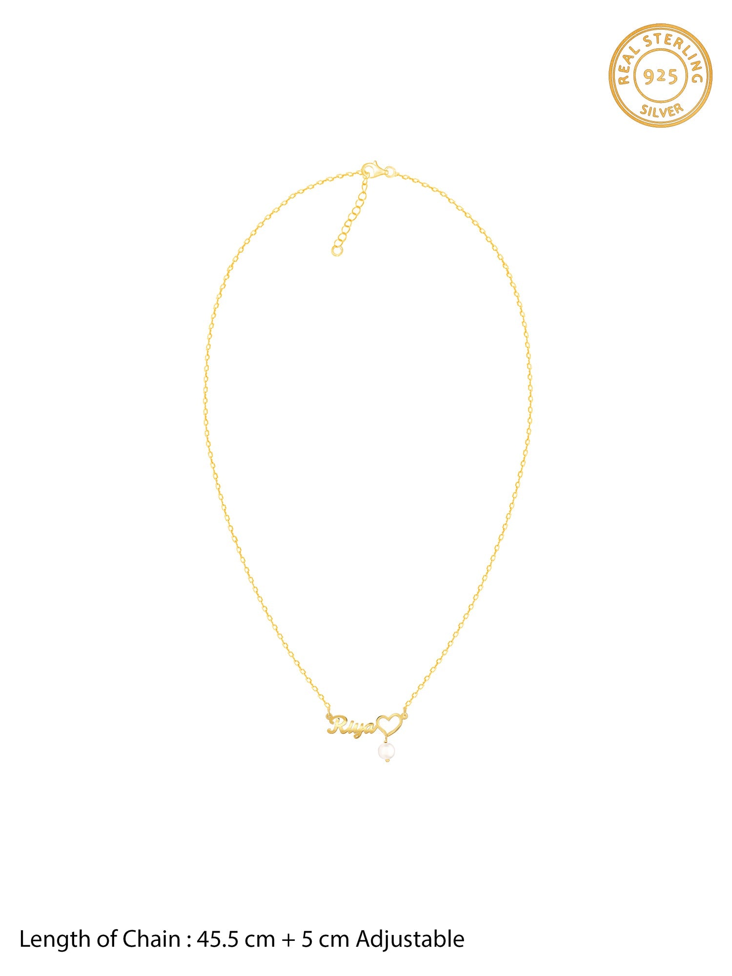 Golden Personalised Pearl Heart Necklace