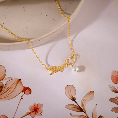 Golden Personalised Pearl Heart Necklace