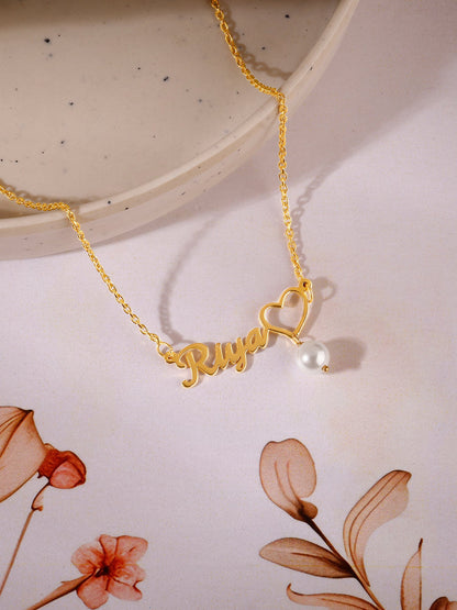 Golden Personalised Pearl Heart Necklace