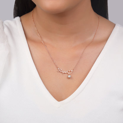 Rose Gold Personalised Pearl Heart Necklace