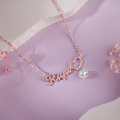 Rose Gold Personalised Pearl Heart Necklace