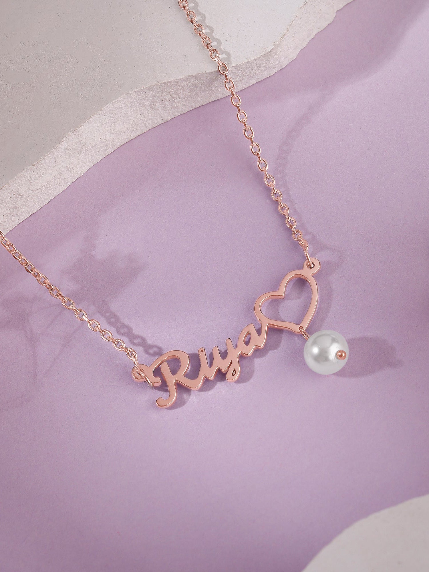Rose Gold Personalised Pearl Heart Necklace