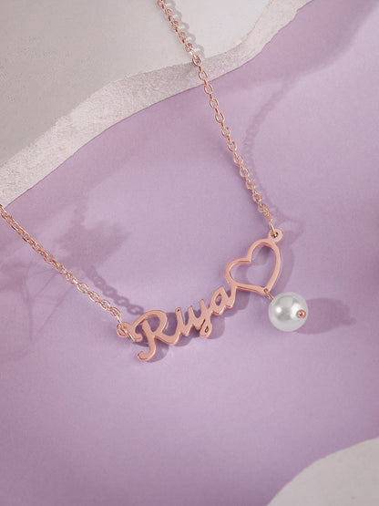 Rose Gold Personalised Pearl Heart Necklace