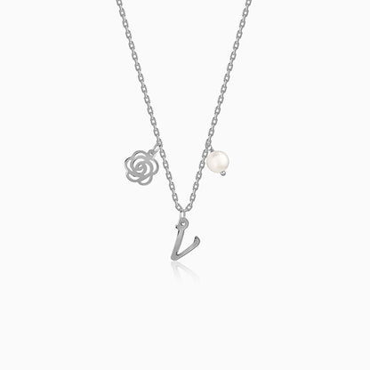 Silver Personalised Pearl Rosey Necklace