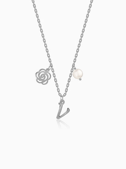 Silver Personalised Pearl Rosey Necklace