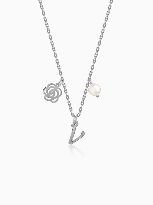 Silver Personalised Pearl Rosey Necklace