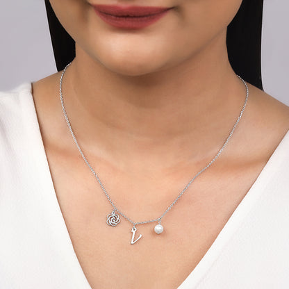 Silver Personalised Pearl Rosey Necklace