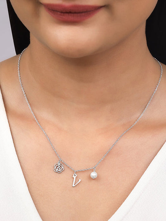 Silver Personalised Pearl Rosey Necklace