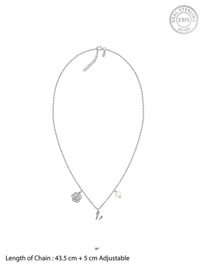 Silver Personalised Pearl Rosey Necklace