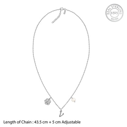 Silver Personalised Pearl Rosey Necklace