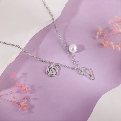 Silver Personalised Pearl Rosey Necklace