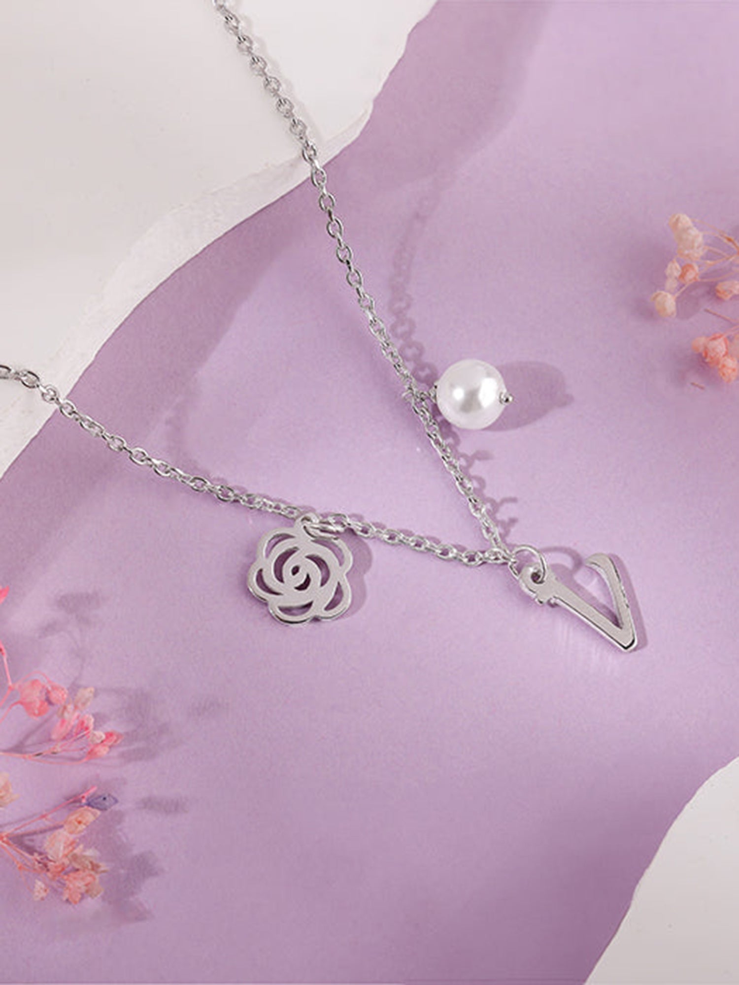 Silver Personalised Pearl Rosey Necklace