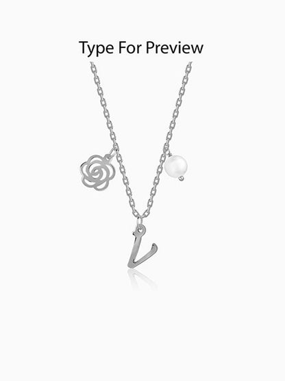 Silver Personalised Pearl Rosey Necklace