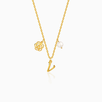 Golden Personalised Pearl Rosey Necklace