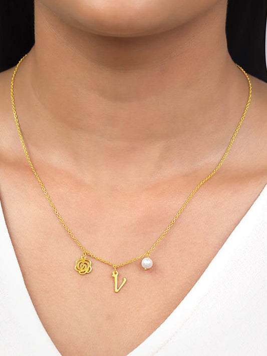 Golden Personalised Pearl Rosey Necklace