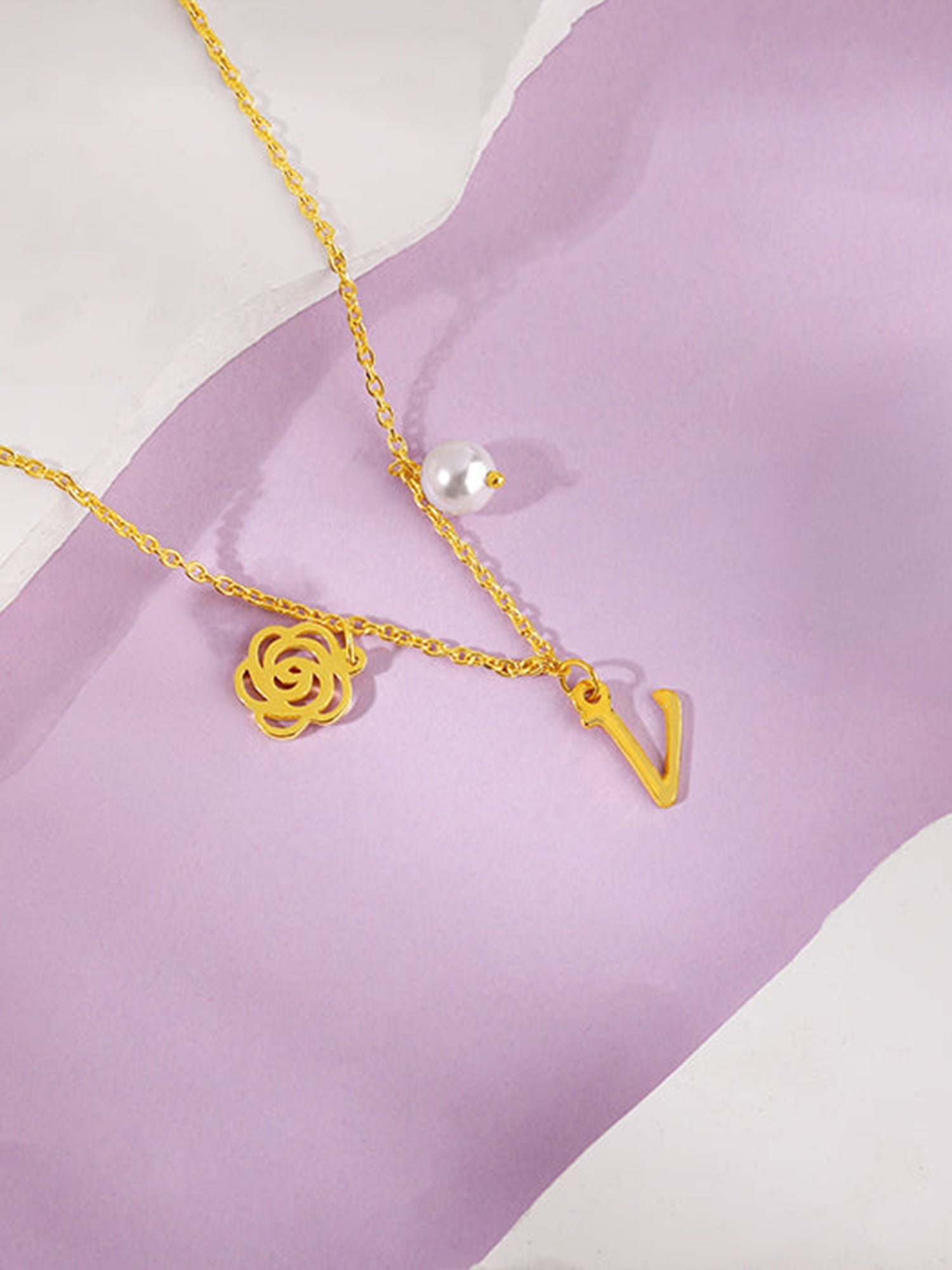 Golden Personalised Pearl Rosey Necklace