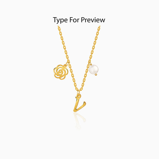 Golden Personalised Pearl Rosey Necklace