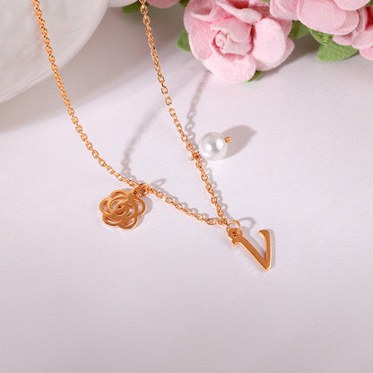 Rose Gold Pearl Rosey Personalised Necklace