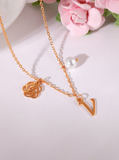 Rose Gold Pearl Rosey Personalised Necklace
