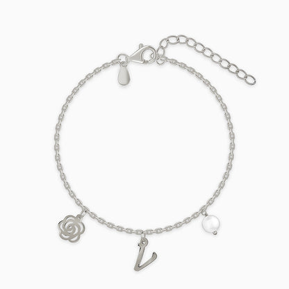 Silver Pearl Rosey Personalised Bracelet