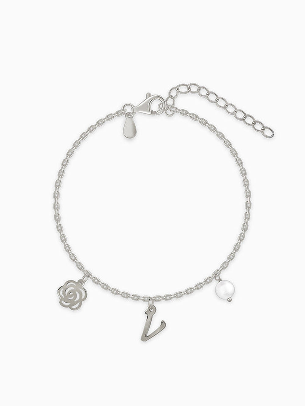 Silver Pearl Rosey Personalised Bracelet
