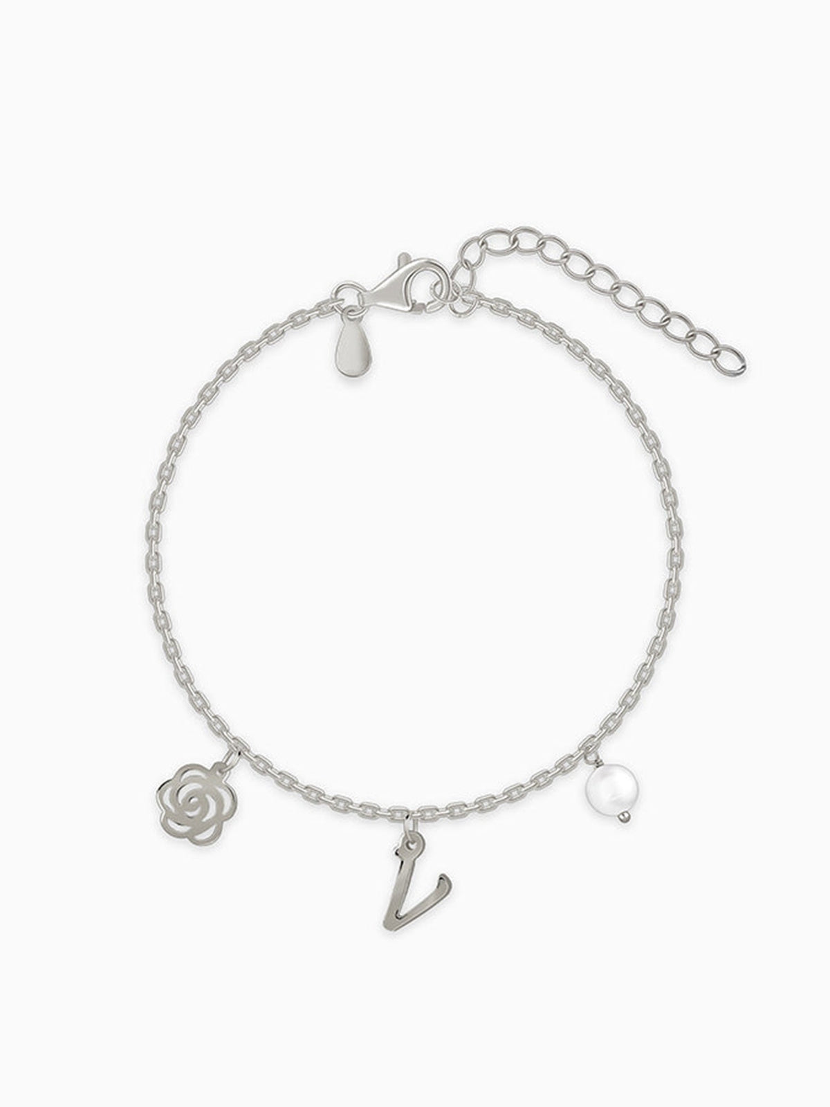 Silver Pearl Rosey Personalised Bracelet