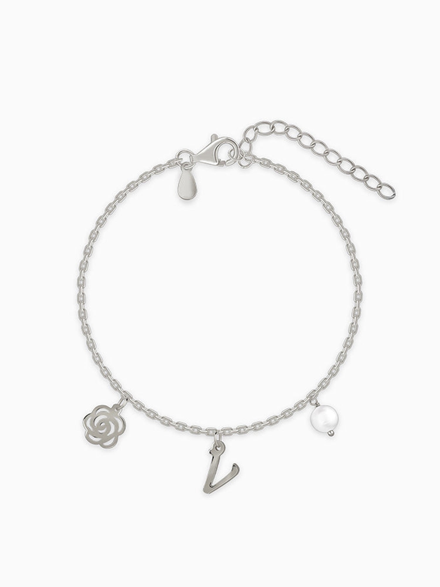 Silver Pearl Rosey Personalised Bracelet