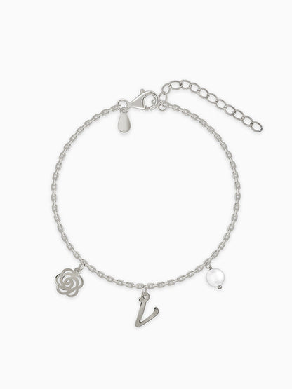 Silver Pearl Rosey Personalised Bracelet