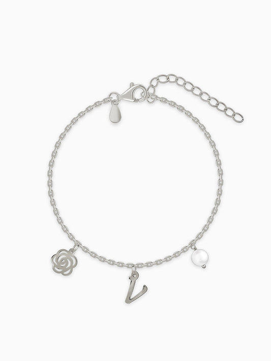 Silver Pearl Rosey Personalised Bracelet