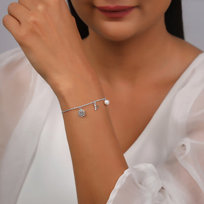 Silver Pearl Rosey Personalised Bracelet