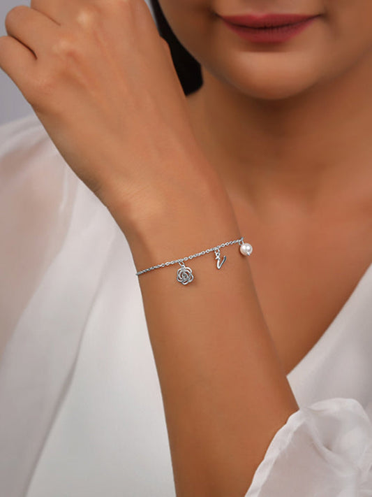 Silver Pearl Rosey Personalised Bracelet