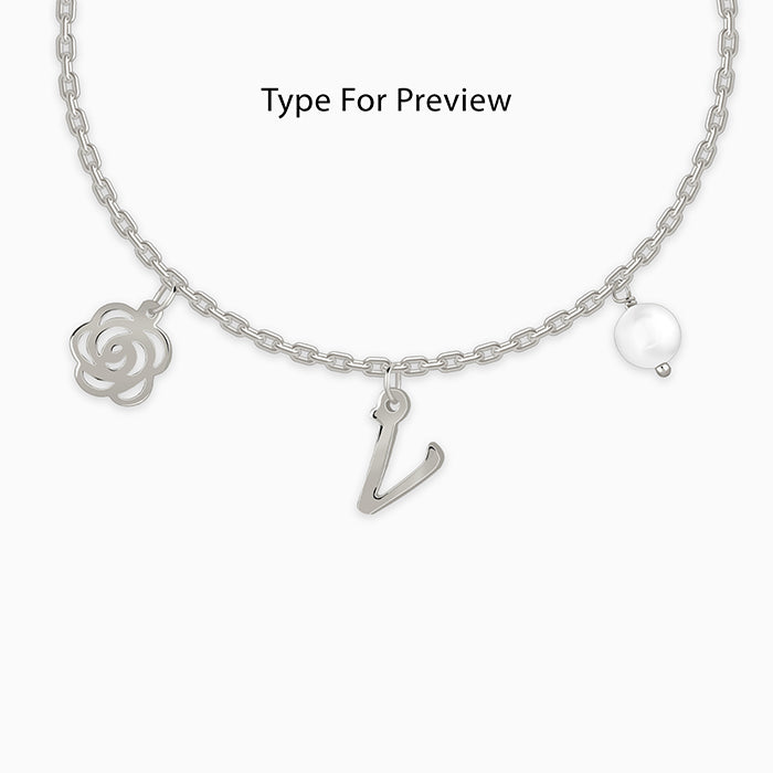 Silver Pearl Rosey Personalised Bracelet